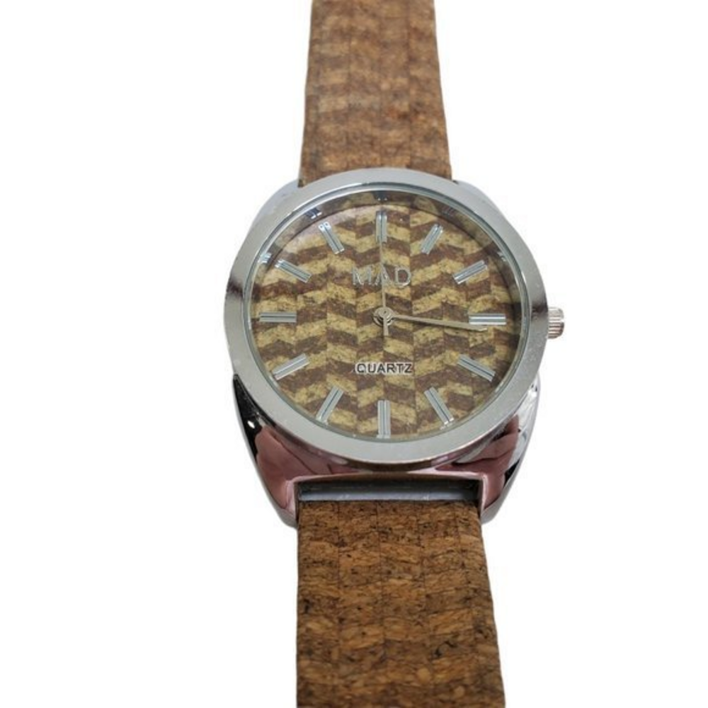 Mad Watch‎ Wristwatch Cork Brown Geometric Stripe